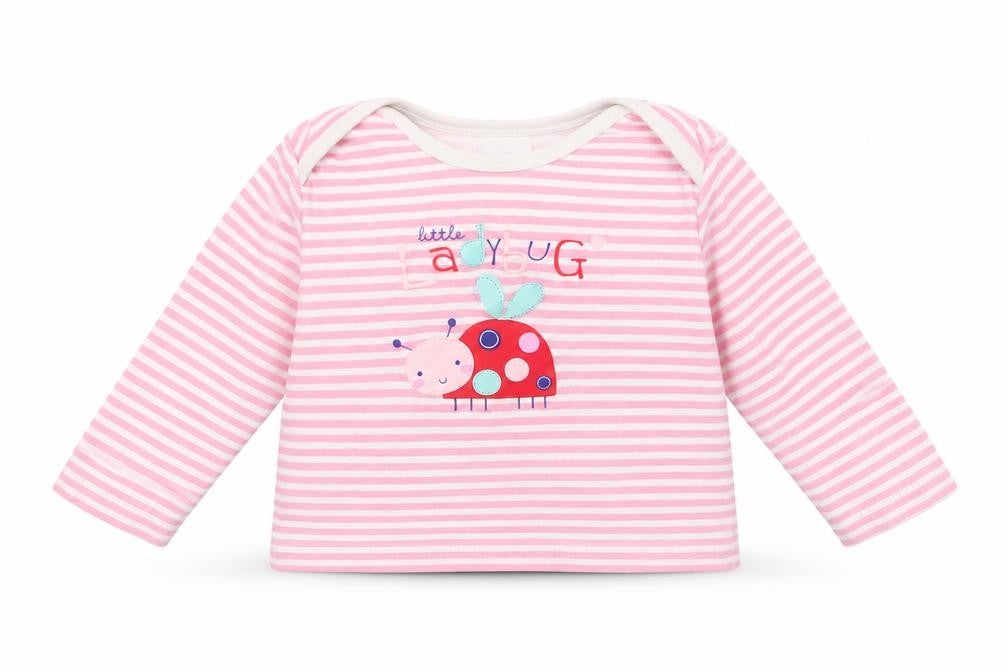 F&F Baby Pink Striped Cotton Basic Blouse Size 12-18 Months Crew Neck  - Ladybug