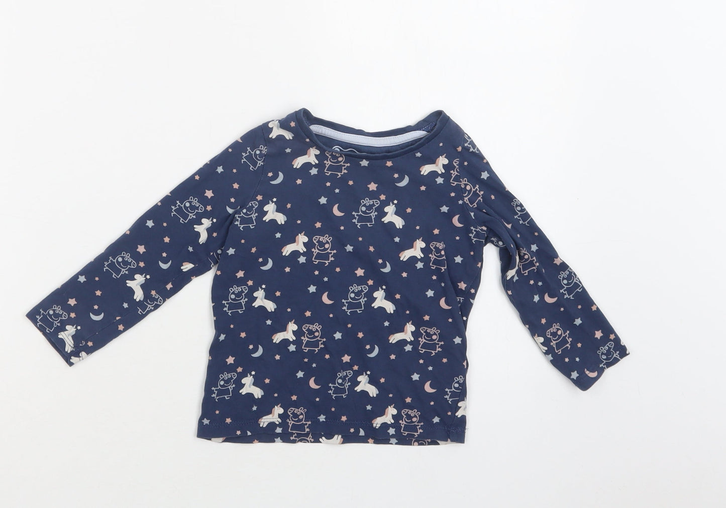 M&S Baby Blue Geometric Cotton Basic Blouse Size 18-24 Months Crew Neck  - Peppa Pig