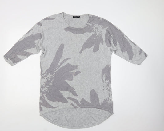 Viz a Viz Womens Grey Crew Neck Floral Viscose Tunic Jumper Size 14