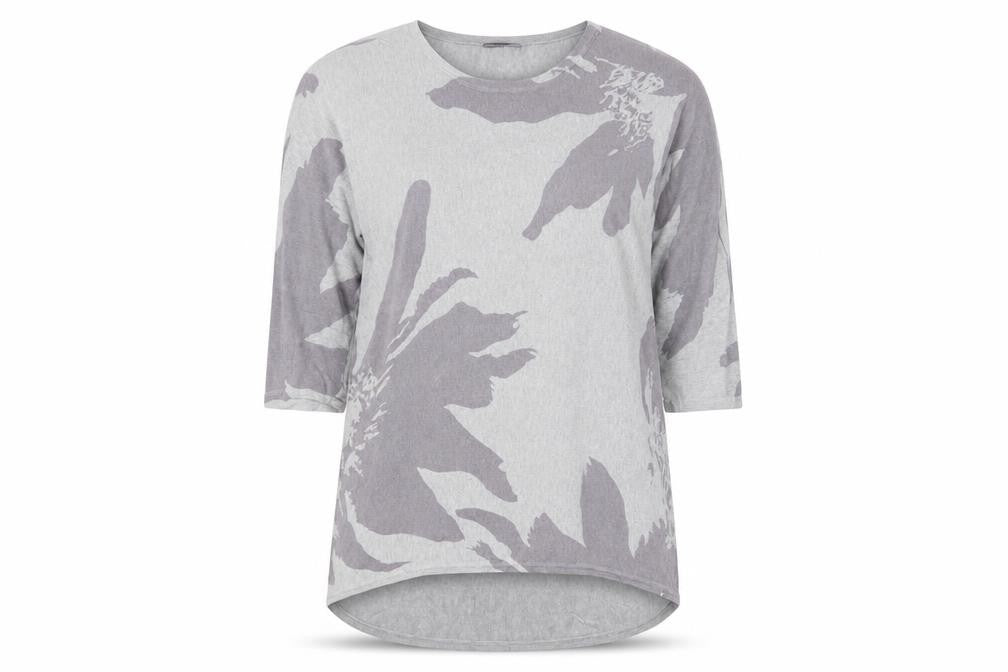 Viz a Viz Womens Grey Crew Neck Floral Viscose Tunic Jumper Size 14