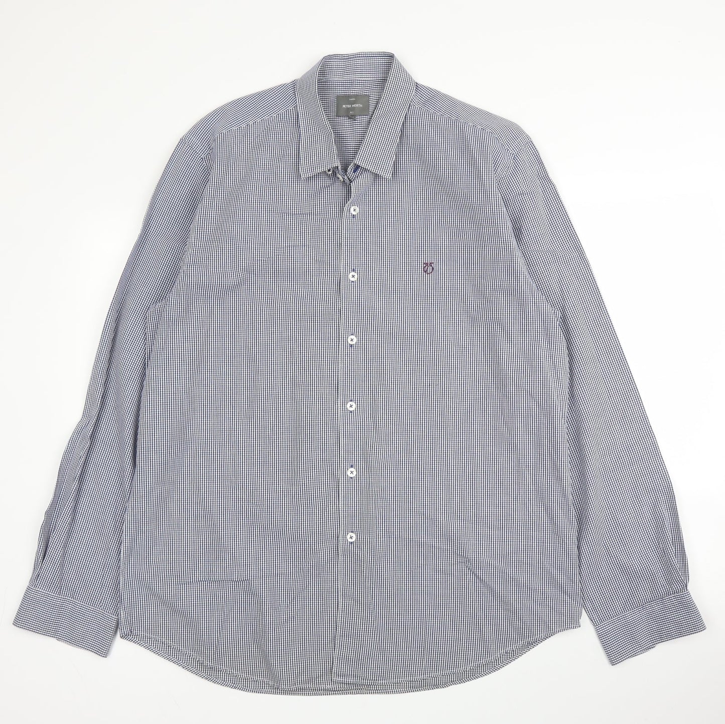 Peter Worth Mens Blue Check Cotton  Button-Up Size 2XL Collared Button
