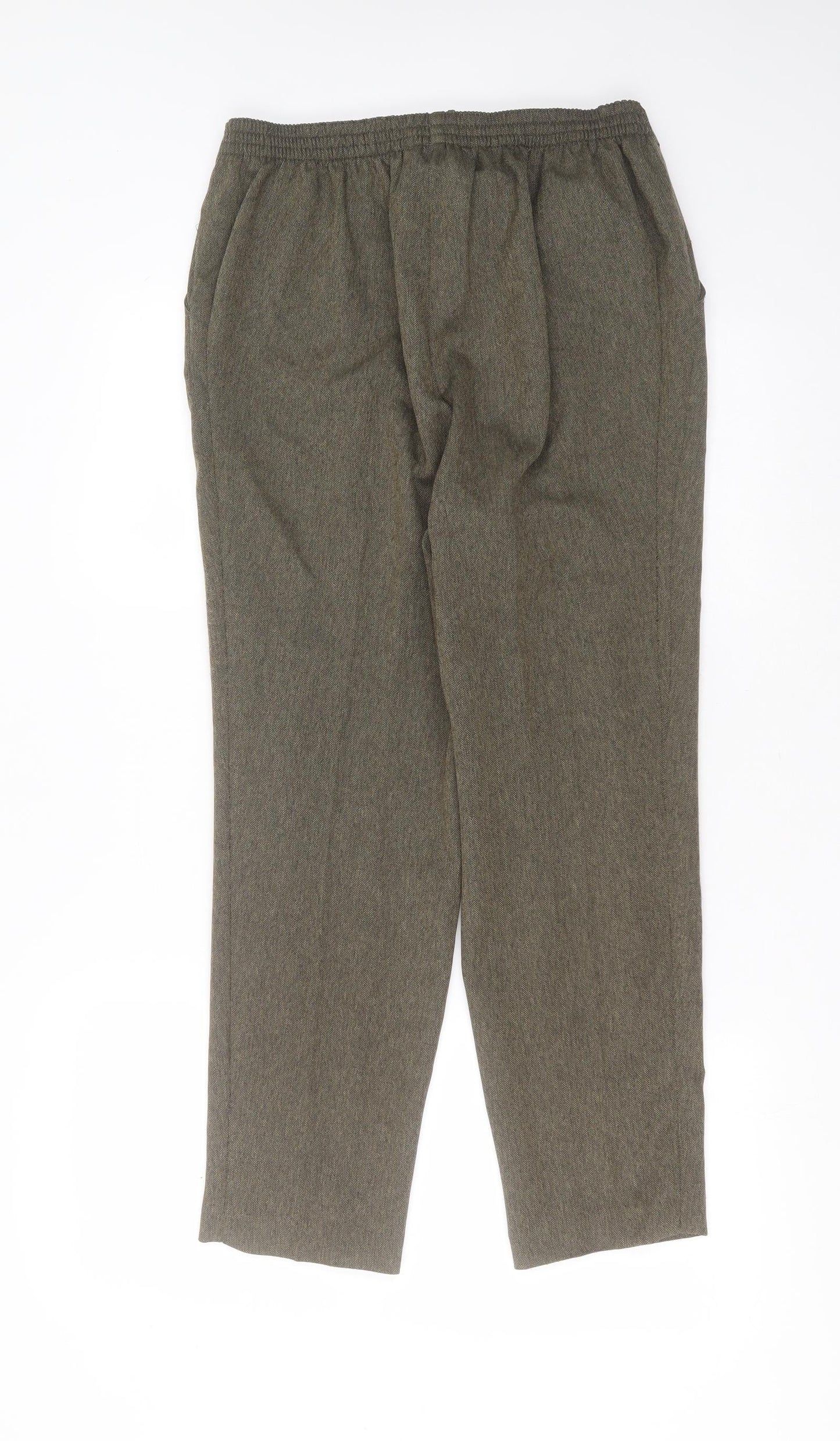 BM Womens Green Herringbone Polyester Trousers  Size 12 L25 in Regular