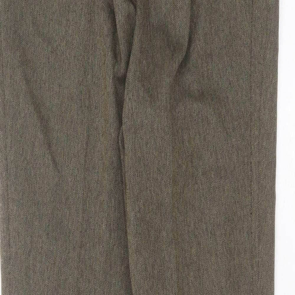 BM Womens Green Herringbone Polyester Trousers  Size 12 L25 in Regular