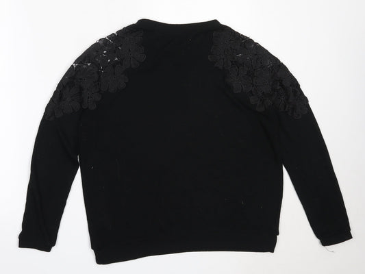 Poof Womens Black Round Neck  Cotton Pullover Jumper Size L