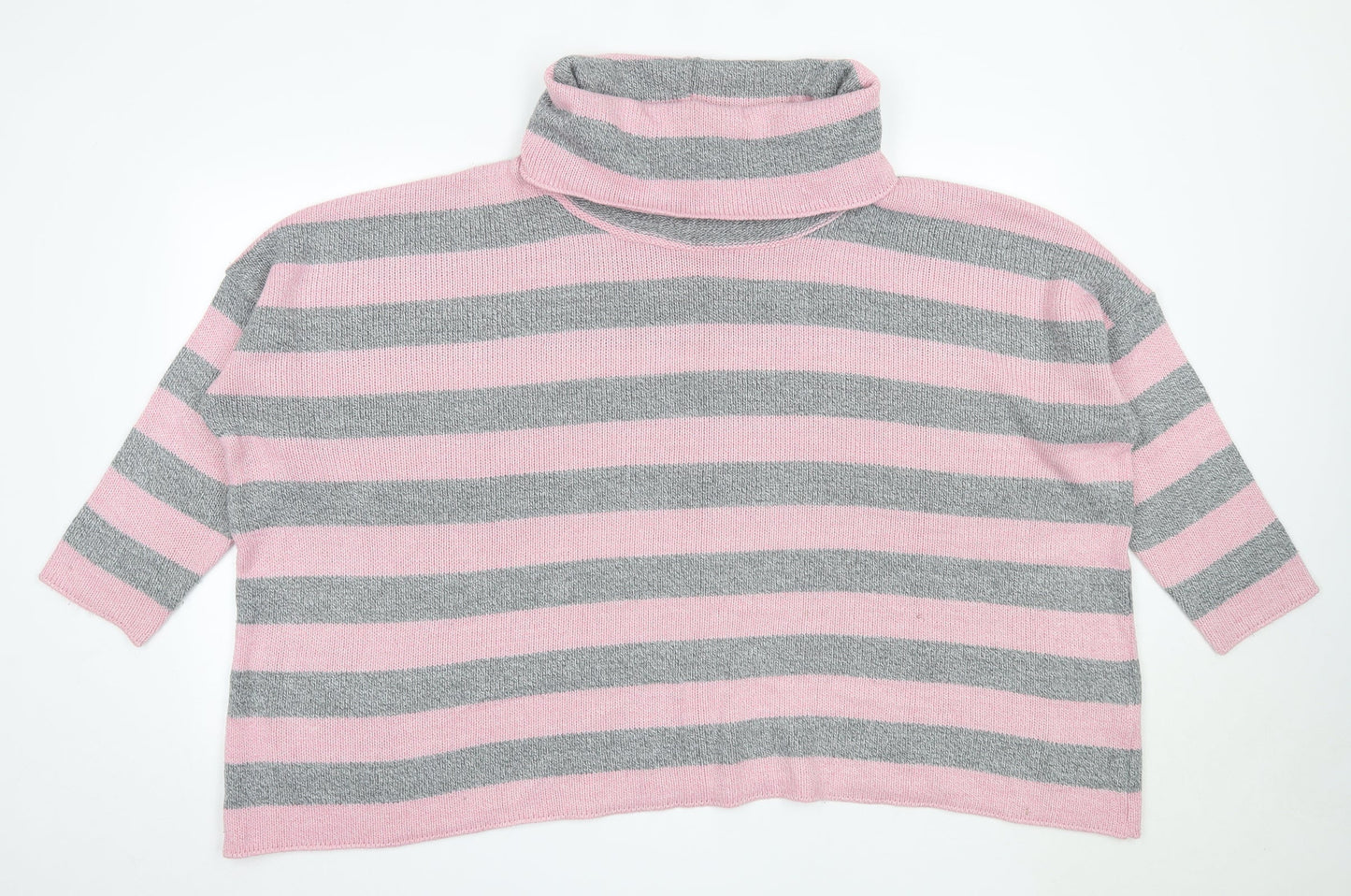 Portals Womens Pink Roll Neck Striped Acrylic Pullover Jumper Size XL