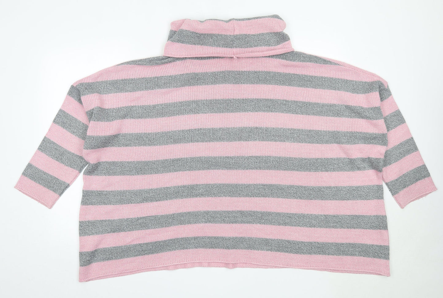 Portals Womens Pink Roll Neck Striped Acrylic Pullover Jumper Size XL