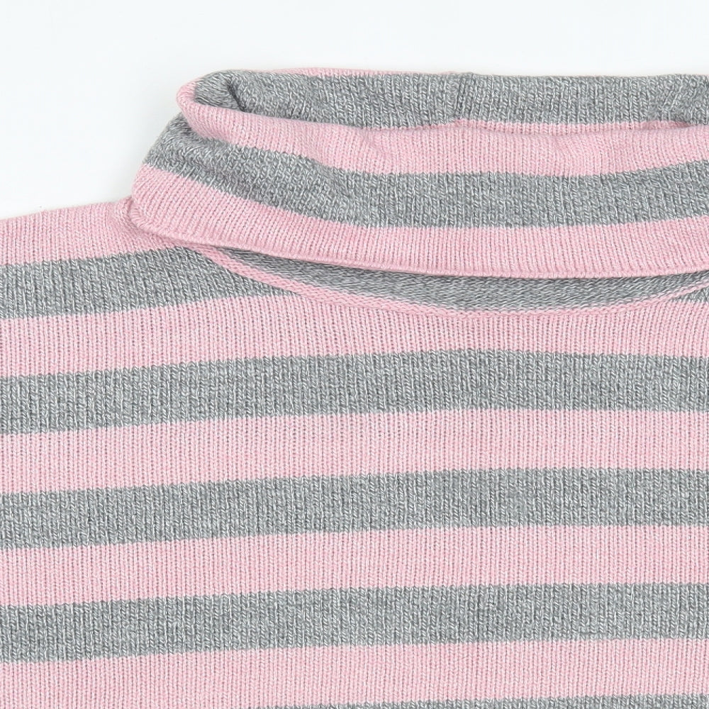 Portals Womens Pink Roll Neck Striped Acrylic Pullover Jumper Size XL