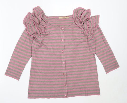 KORR Womens Pink Round Neck Striped Viscose Cardigan Jumper Size L