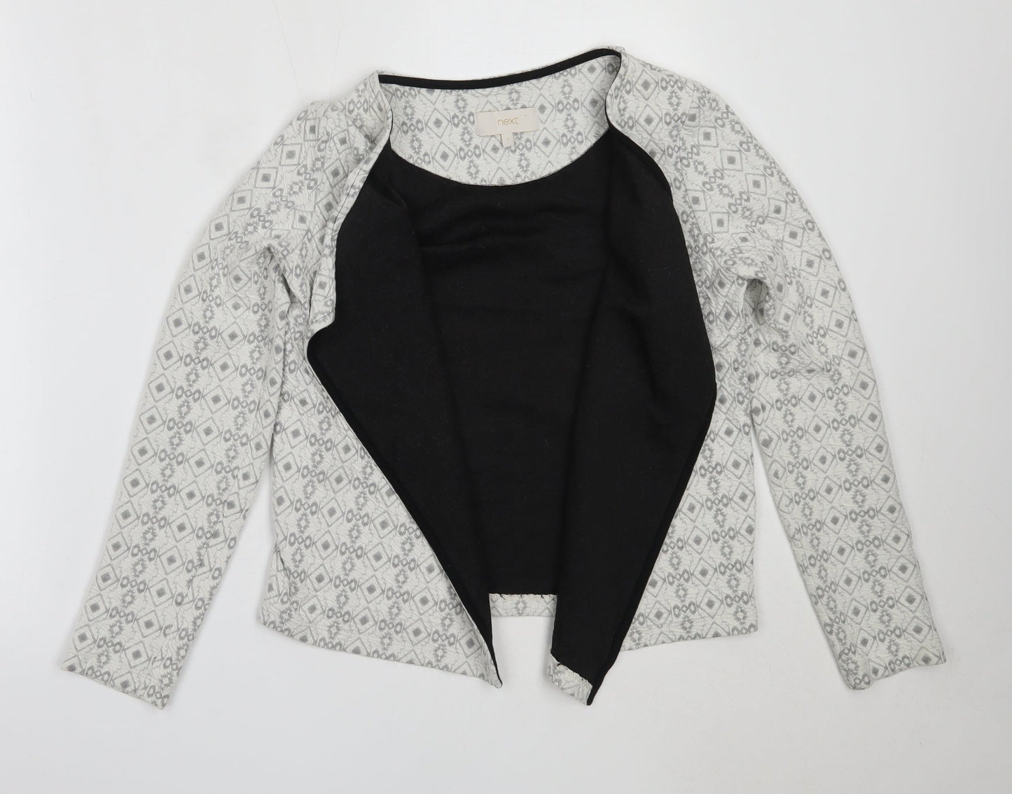 NEXT Womens Ivory Round Neck Geometric Cotton Cardigan Jumper Size 6