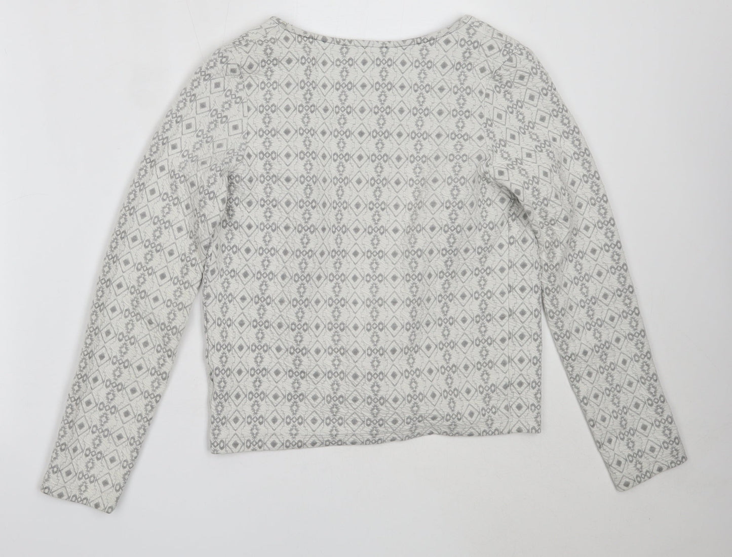 NEXT Womens Ivory Round Neck Geometric Cotton Cardigan Jumper Size 6