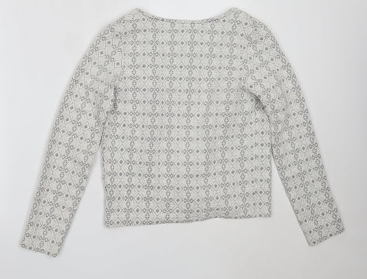 NEXT Womens Ivory Round Neck Geometric Cotton Cardigan Jumper Size 6
