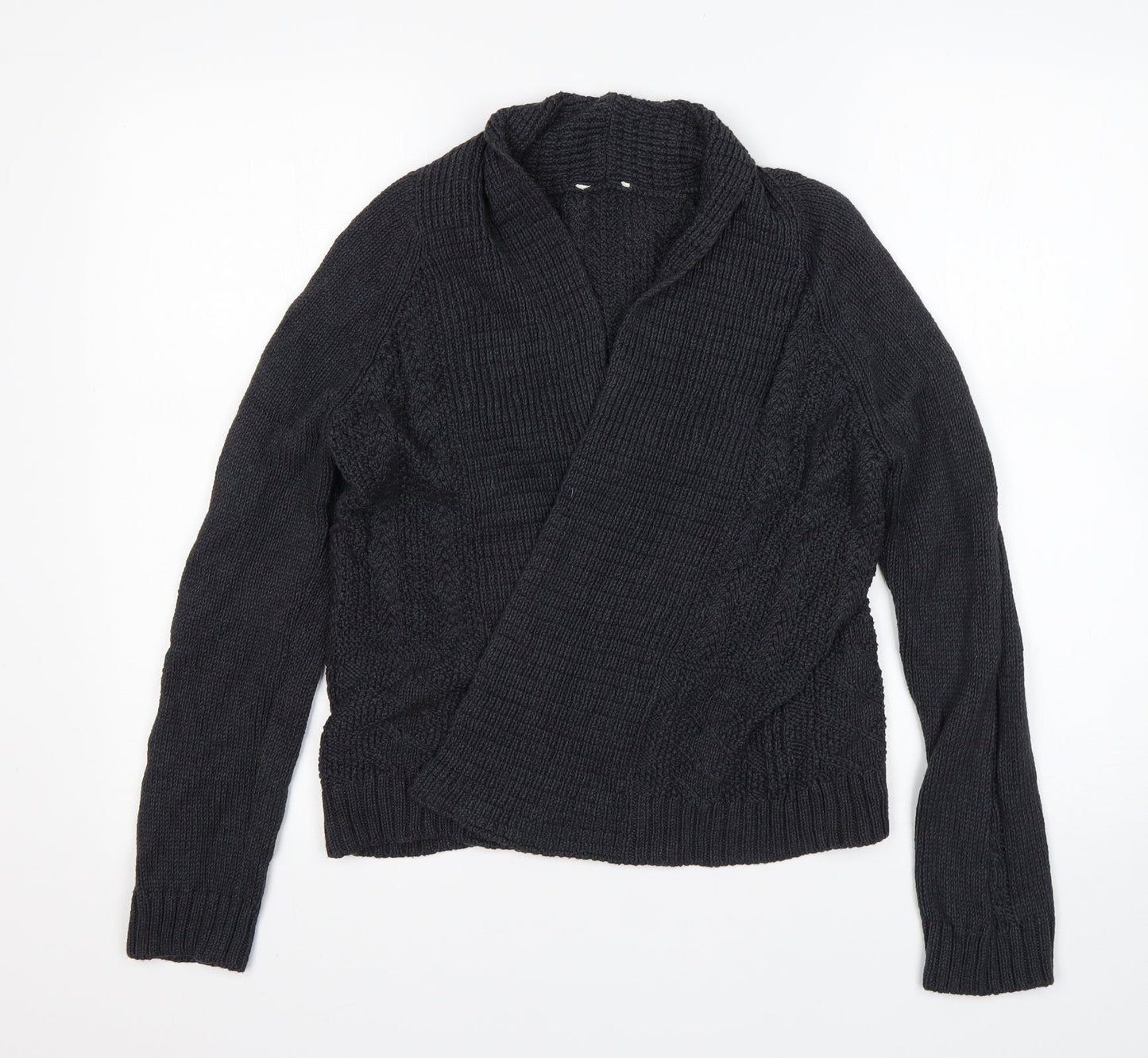 M&S Womens Grey V-Neck  Cotton Cardigan Jumper Size 8