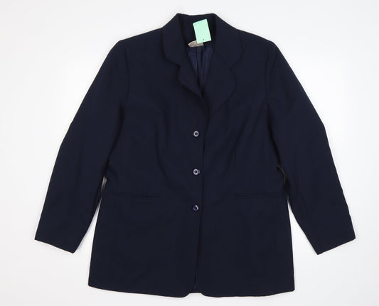Preworn Womens Blue  Polyester Jacket Suit Jacket Size 16