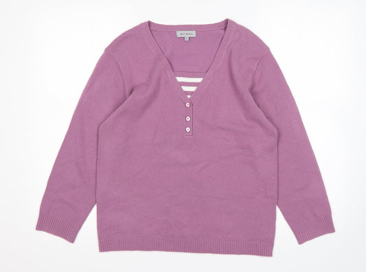 Ann Marie Womens Purple V-Neck  Acrylic Pullover Jumper Size S