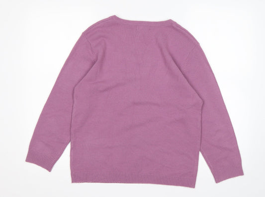 Ann Marie Womens Purple V-Neck  Acrylic Pullover Jumper Size S