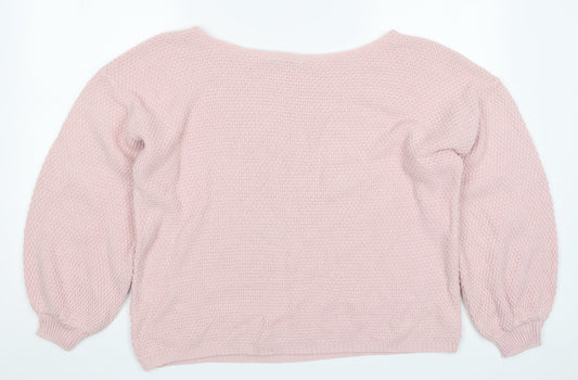 Nasty Gal Womens Pink Round Neck  Acrylic Pullover Jumper Size 10