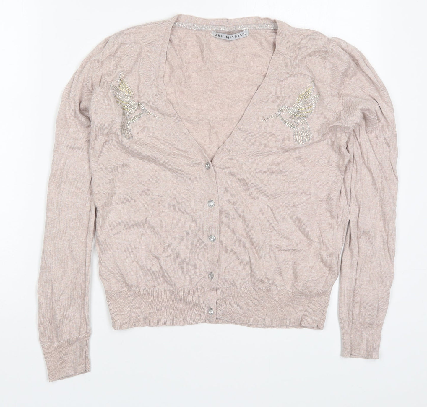Definitions Womens Pink V-Neck  Nylon Cardigan Jumper Size 12   - Birds