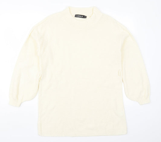 Lasula Womens Beige Round Neck  Acrylic Pullover Jumper Size 10
