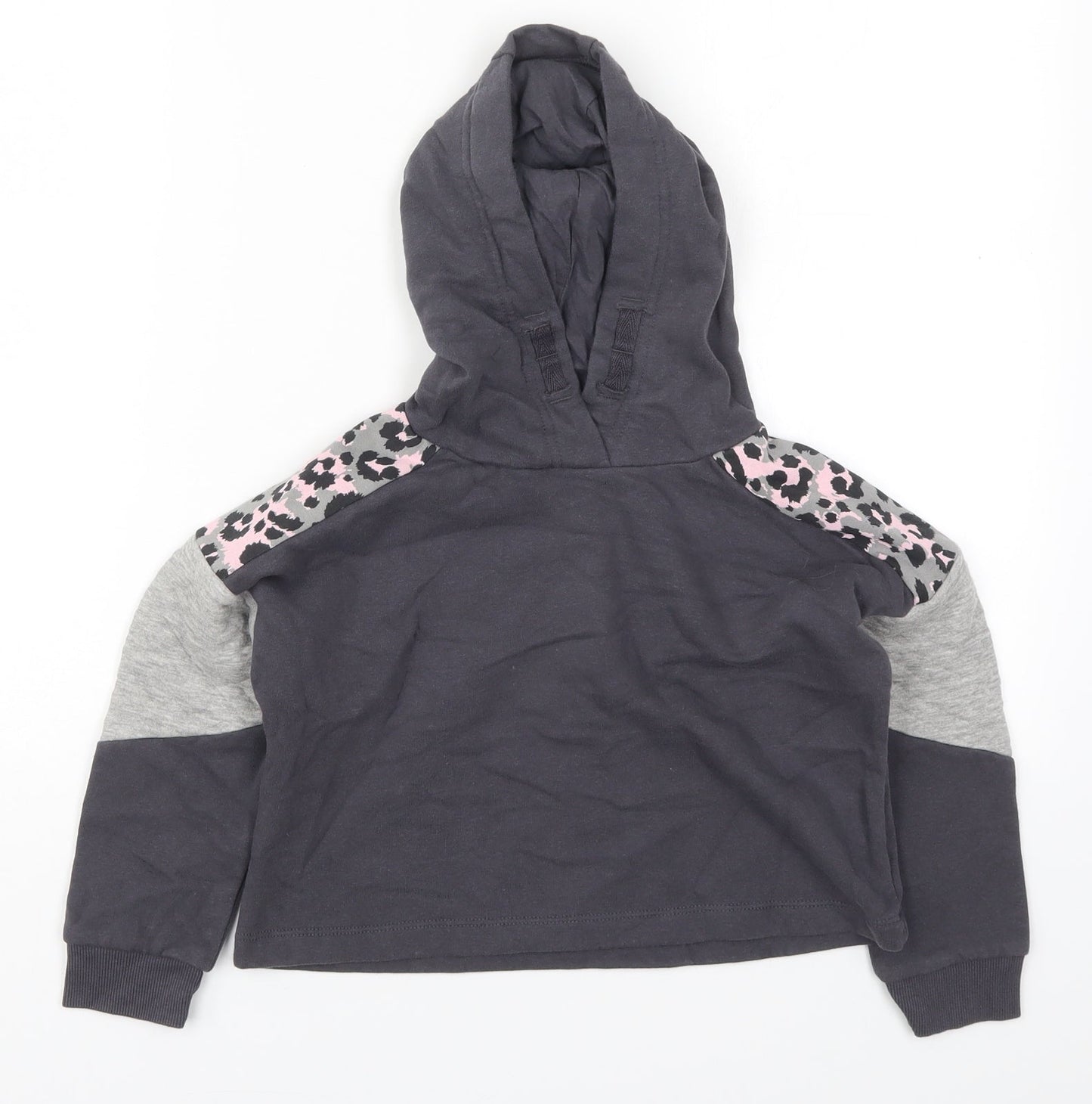 NEXT Girls Grey Animal Print Cotton Pullover Hoodie Size 7 Years  Pullover