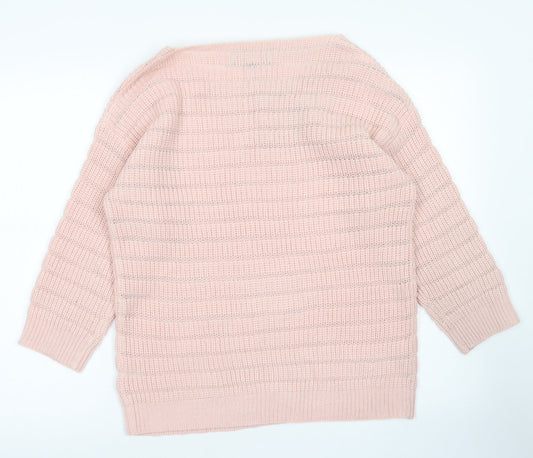 Originals Knitwear Womens Pink Round Neck Striped Acrylic Pullover Jumper Size M