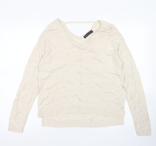 M&S Colelction Womens Beige V-Neck  Viscose Pullover Jumper Size 12