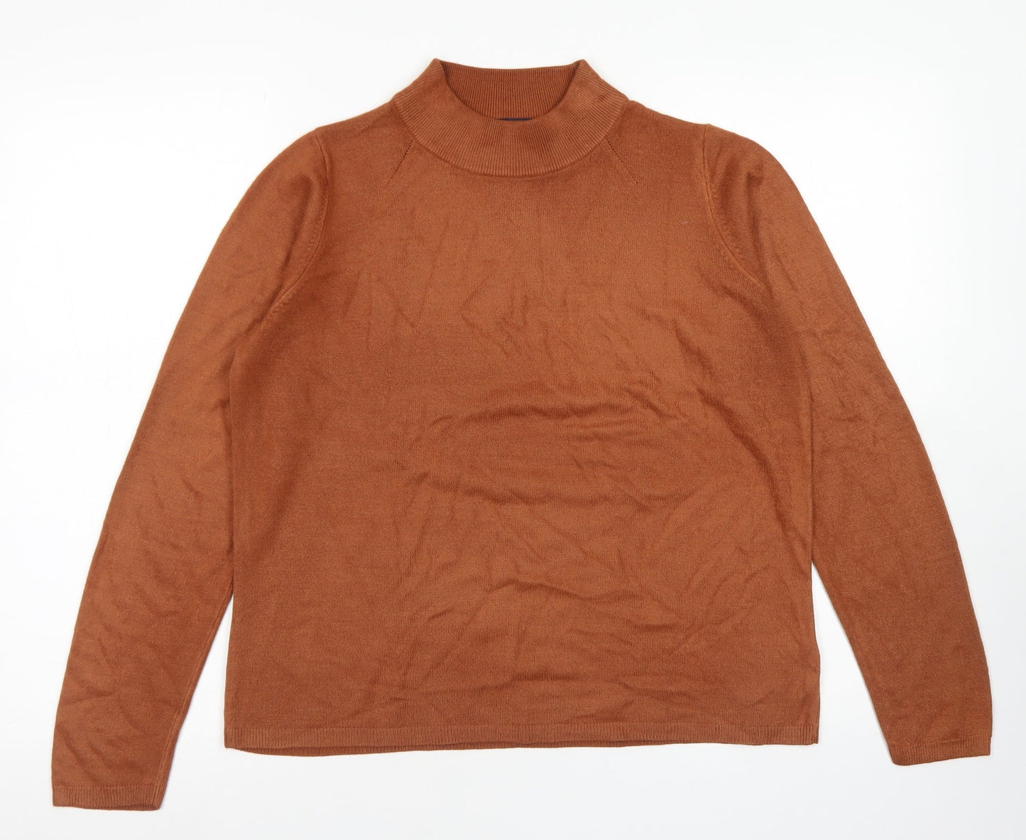 M&S Collection Womens Brown Mock Neck  Acrylic Pullover Jumper Size 14