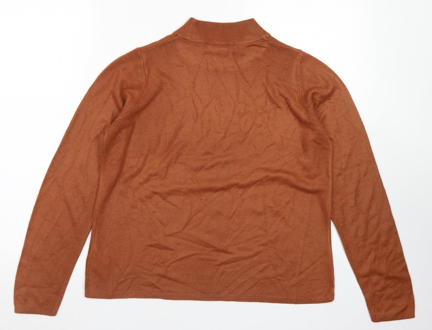 M&S Collection Womens Brown Mock Neck  Acrylic Pullover Jumper Size 14