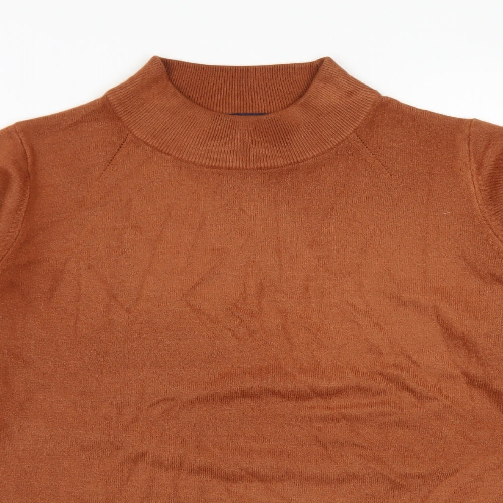M&S Collection Womens Brown Mock Neck  Acrylic Pullover Jumper Size 14