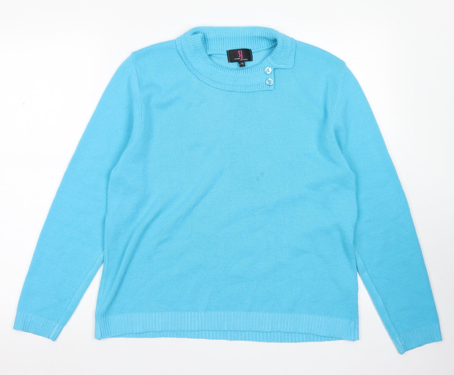 Simon Jeffrey Womens Blue Collared  Acrylic Pullover Jumper Size L