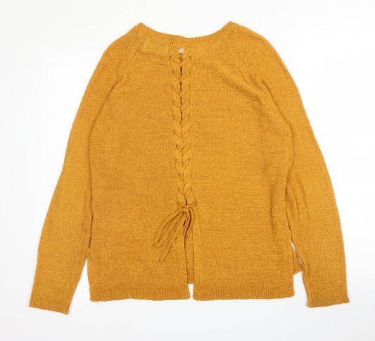 Papaya Womens Yellow Round Neck  Acrylic Pullover Jumper Size S