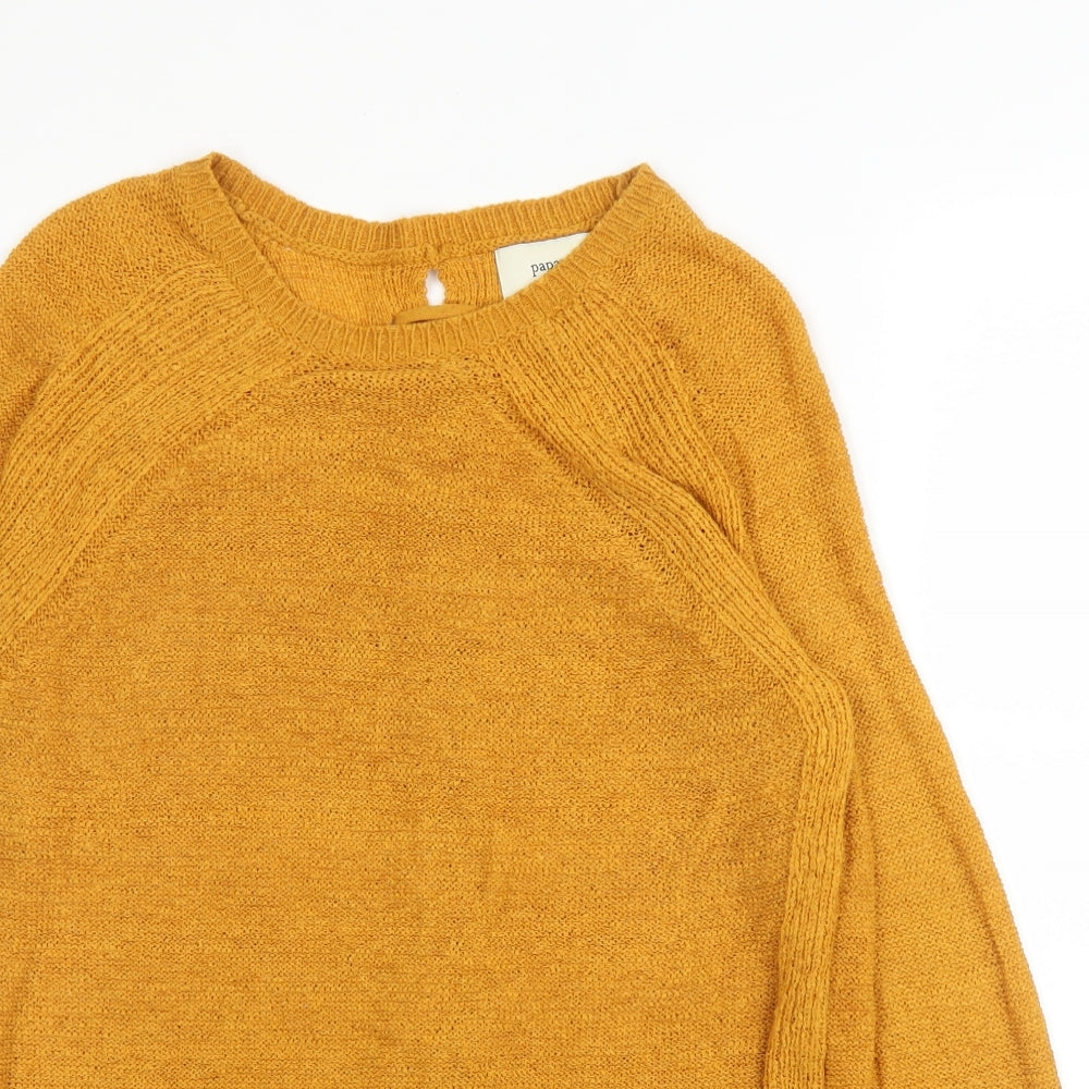 Papaya Womens Yellow Round Neck  Acrylic Pullover Jumper Size S