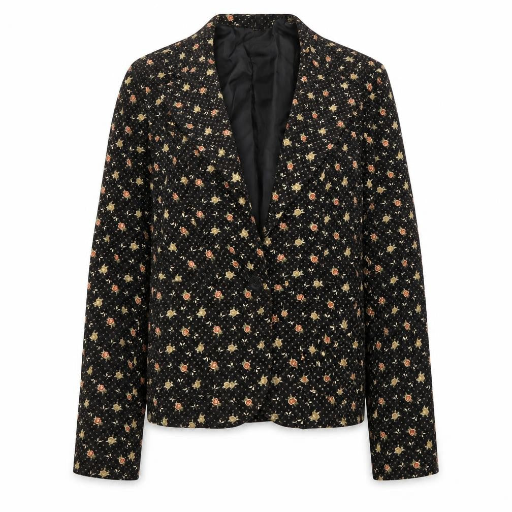 H&M Womens Black Floral Cotton Jacket Blazer Size 10