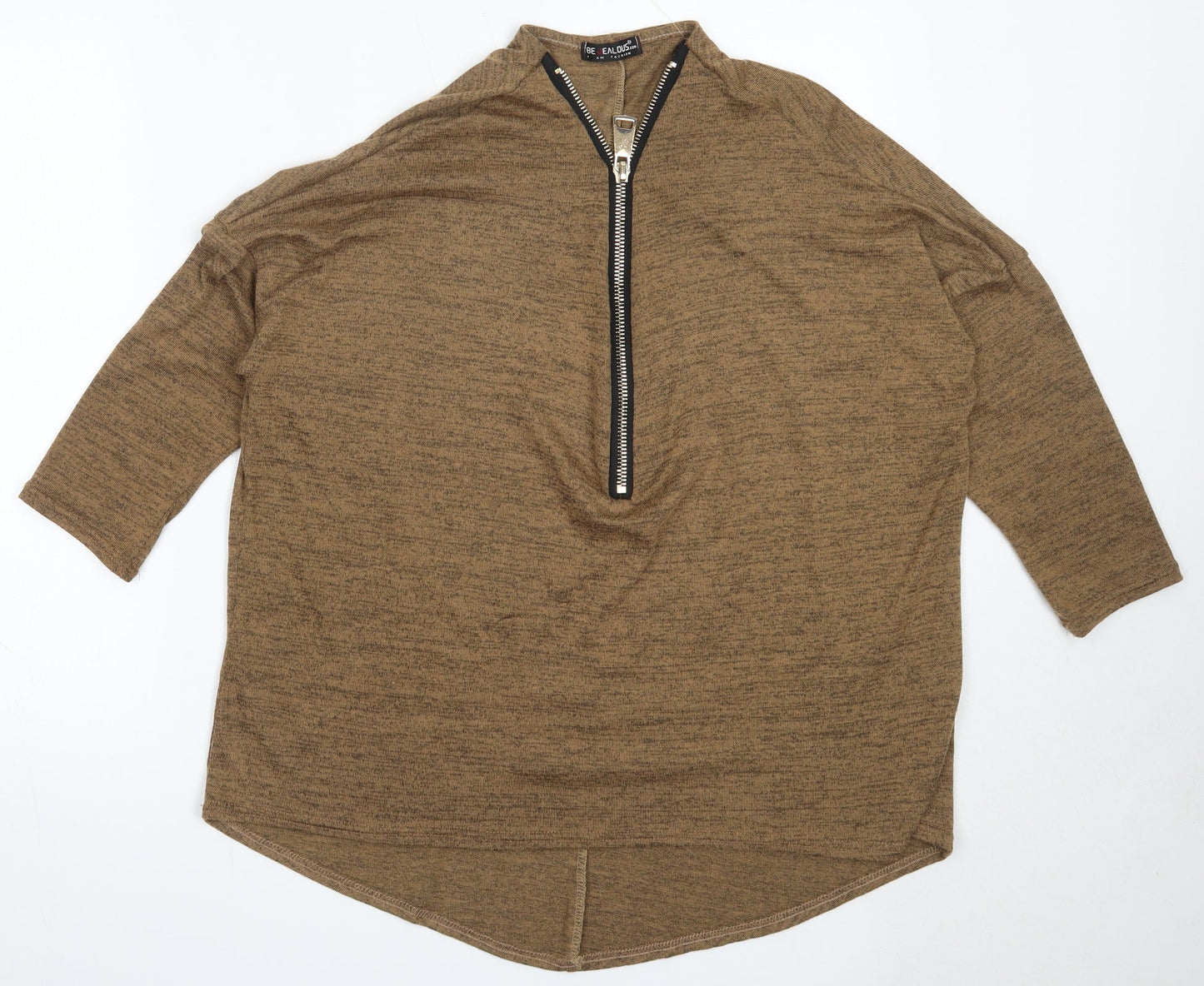 Be Jealous Womens Brown V-Neck  Polyester Pullover Jumper Size M