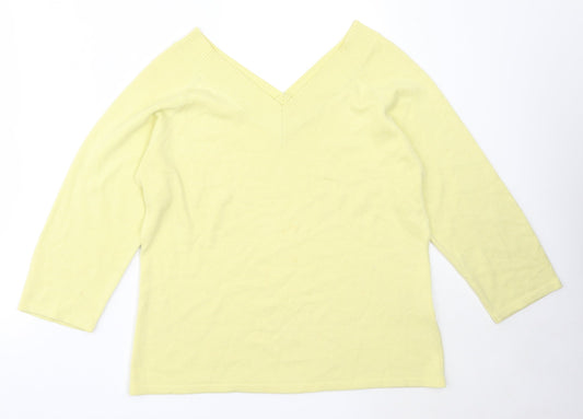 Signature Experience Womens Yellow V-Neck  Cotton Pullover Jumper Size L
