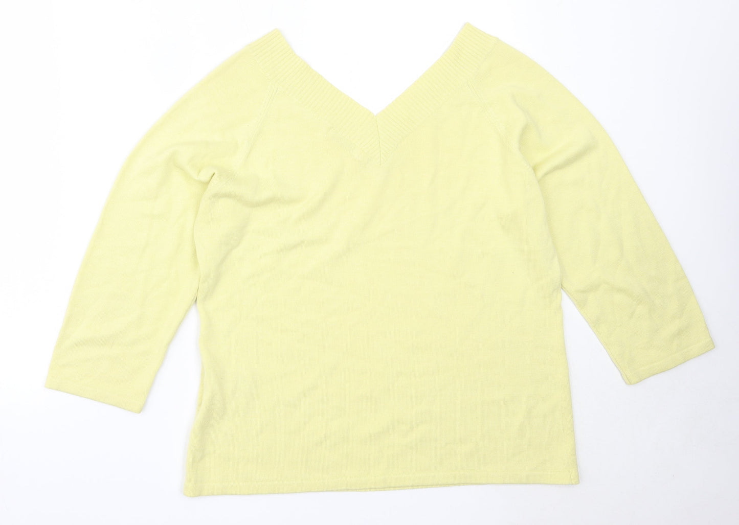 Signature Experience Womens Yellow V-Neck  Cotton Pullover Jumper Size L
