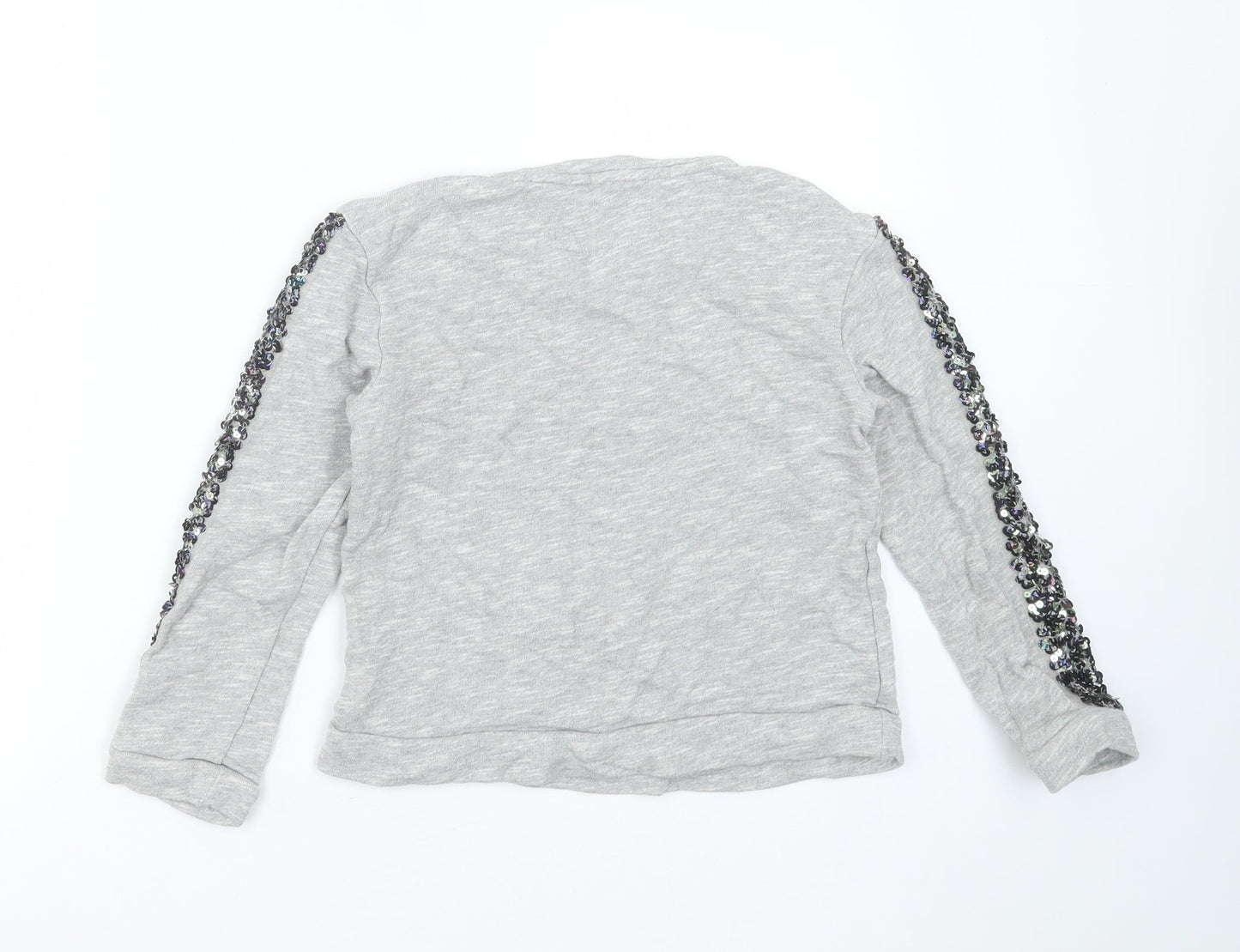 NEXT Girls Grey  Cotton Pullover Sweatshirt Size 9 Years   - sequins