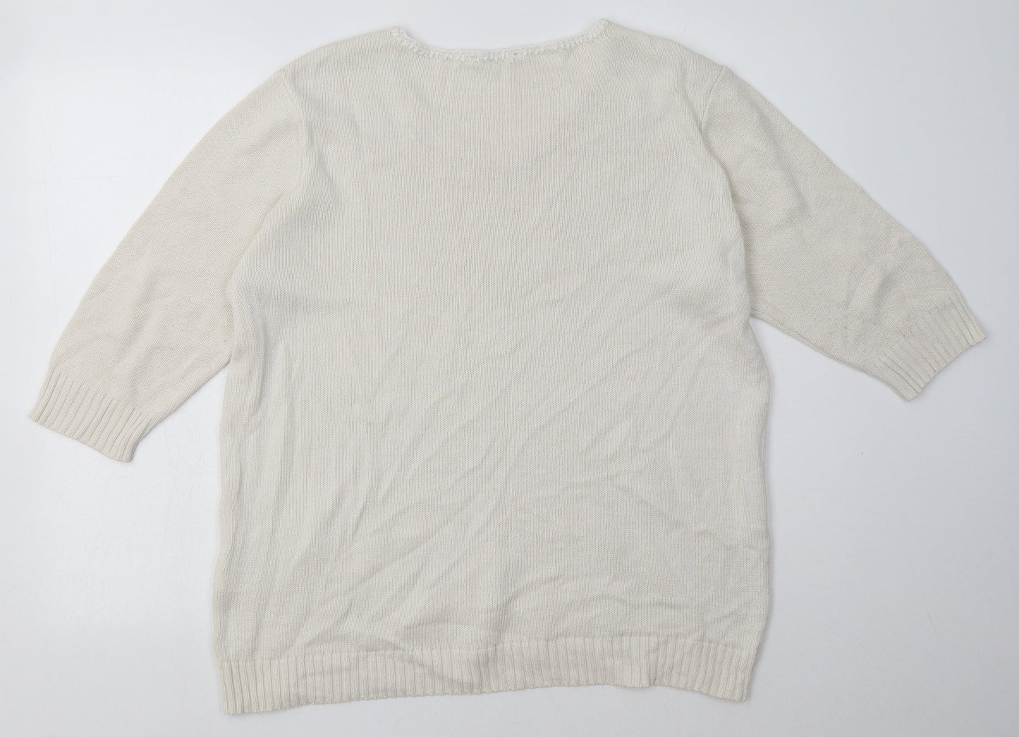 Damart Womens White Argyle/Diamond Acrylic Pullover Sweatshirt Size 20  Pullover