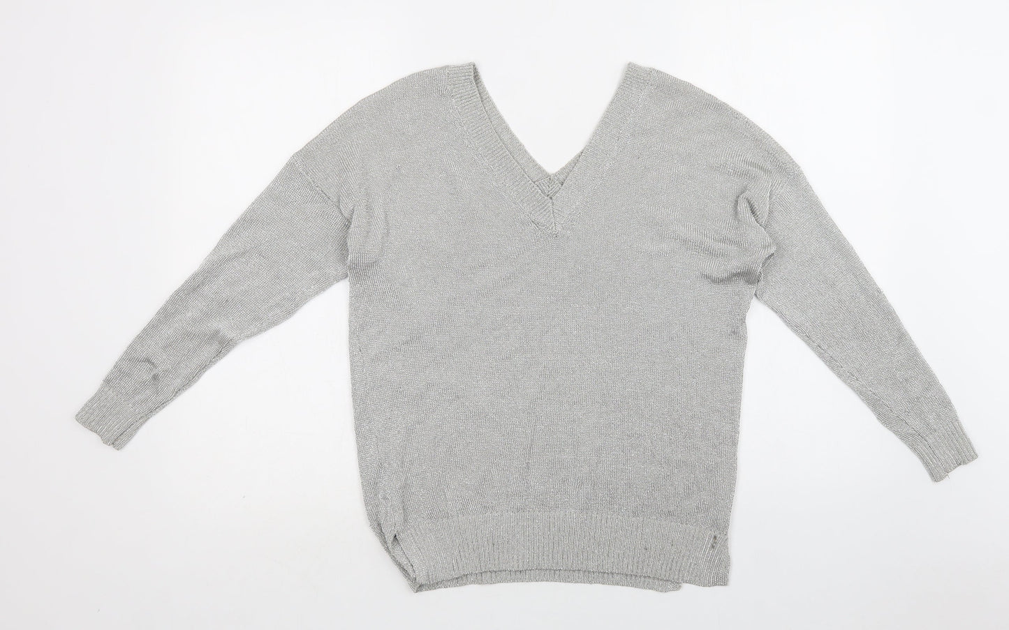 Topshop Womens Silver V-Neck  Viscose Pullover Jumper Size 6