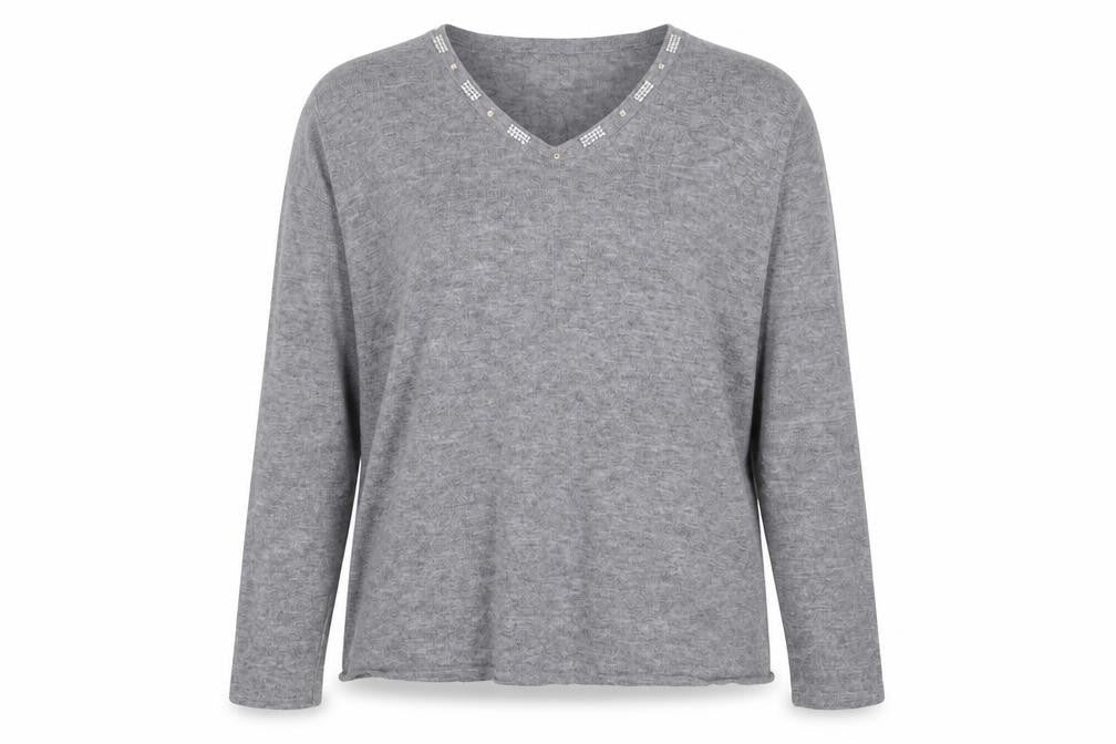 C&A Womens Grey V-Neck  Acrylic Pullover Jumper Size XL