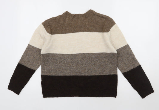 H&M Womens Brown Round Neck Striped Acrylic Pullover Jumper Size XS