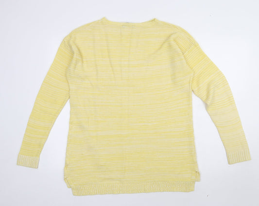 Peacocks Womens Yellow Boat Neck Striped Acrylic Pullover Jumper Size M