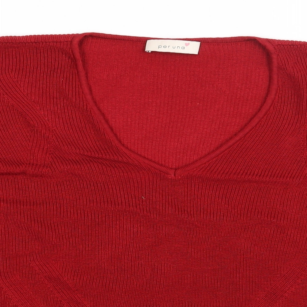 Marks and Spencer Womens Red V-Neck  Viscose Pullover Jumper Size 20