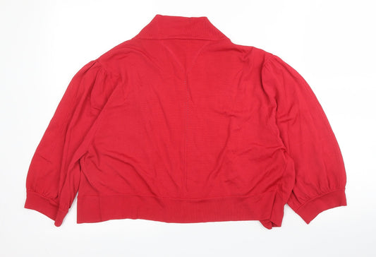 Planet Womens Red V-Neck  Viscose Cardigan Jumper Size XL