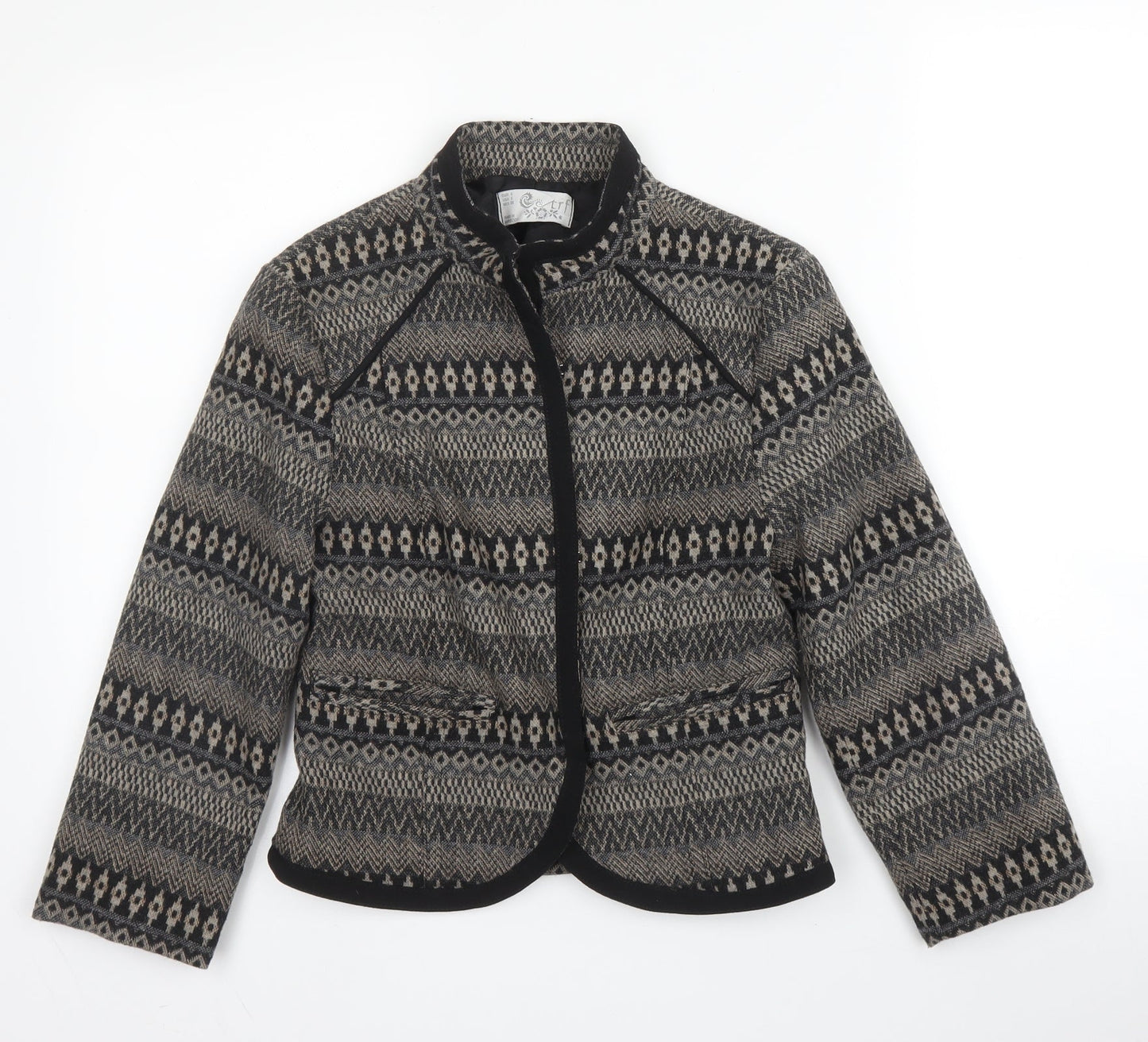 Trif Womens Brown Geometric Wool Jacket Blazer Size S
