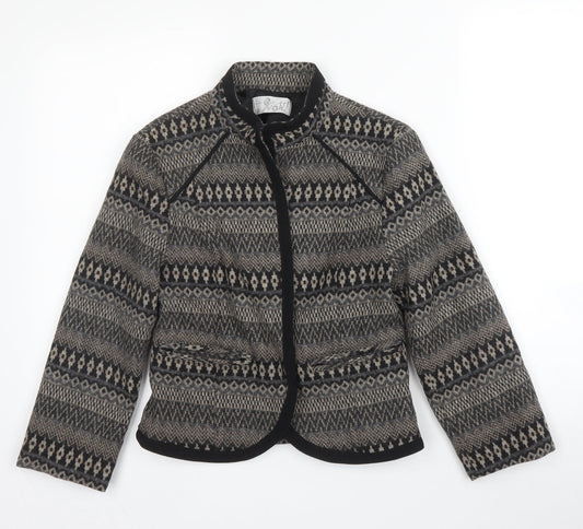 Trif Womens Brown Geometric Wool Jacket Blazer Size S
