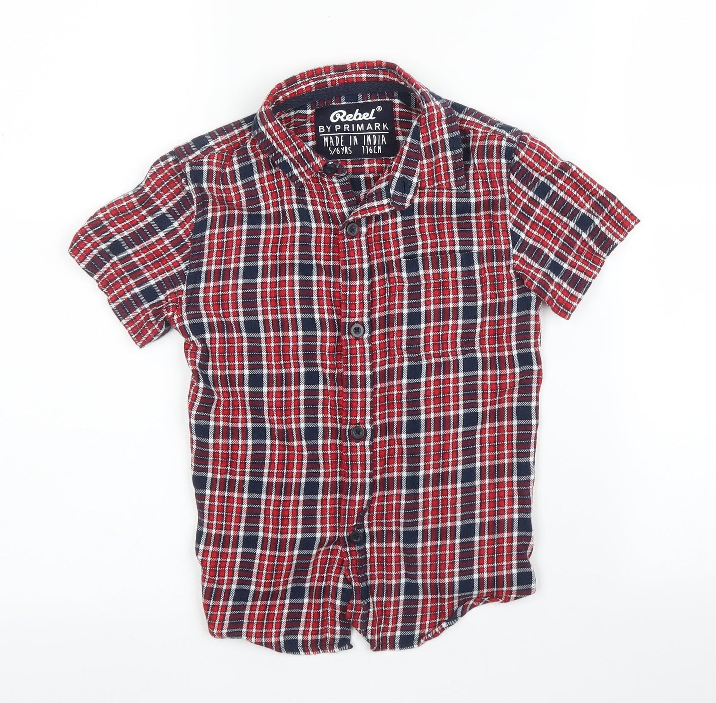 Primark Boys Red Plaid Cotton Basic Button-Up Size 5 Years Collared Button