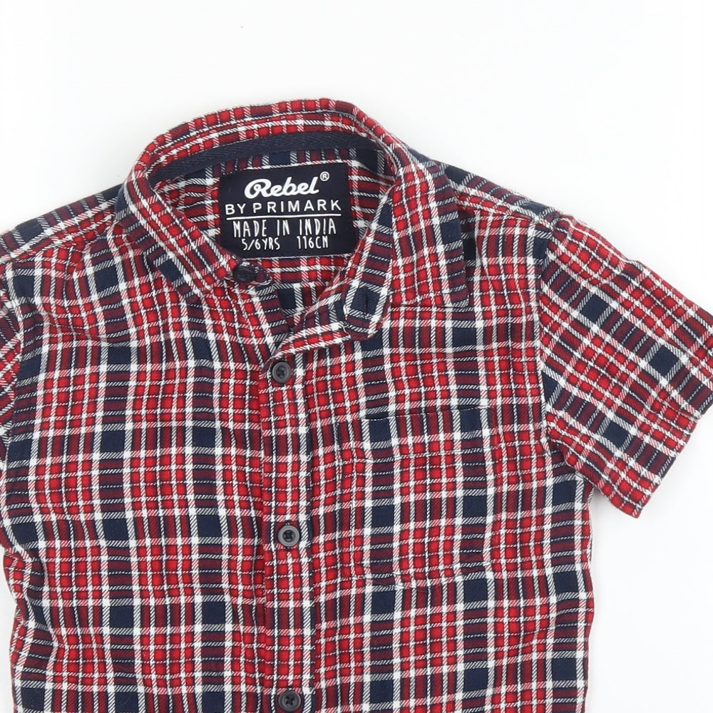 Primark Boys Red Plaid Cotton Basic Button-Up Size 5 Years Collared Button