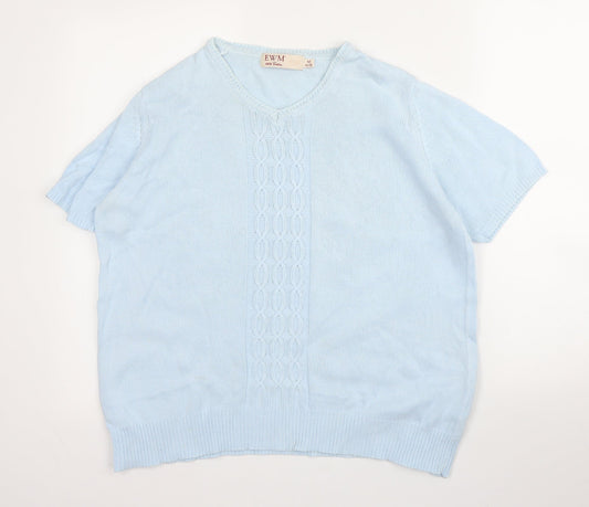 EMW Womens Blue Round Neck  Cotton Pullover Jumper Size 14