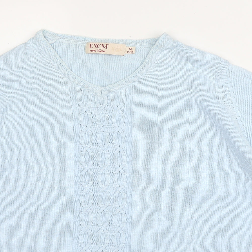 EMW Womens Blue Round Neck  Cotton Pullover Jumper Size 14