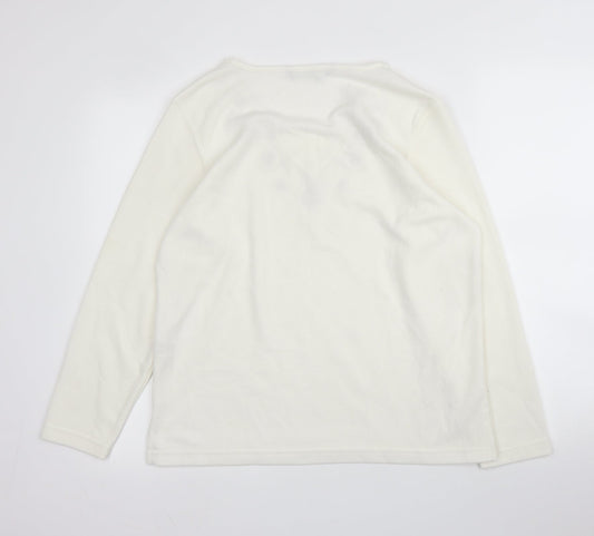 BM Casual Womens White V-Neck Floral Cotton Pullover Jumper Size S